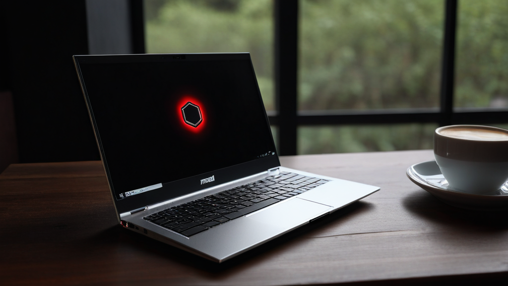 Laptop z rozładowaną baterią na stole w kawiarni — sygnał, że czas na wymię